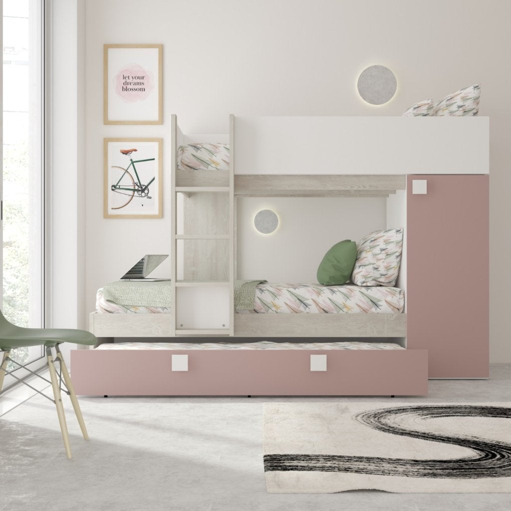 Lio Mineo stapelbed met kast en slaaplade - 90x190 - Witgren