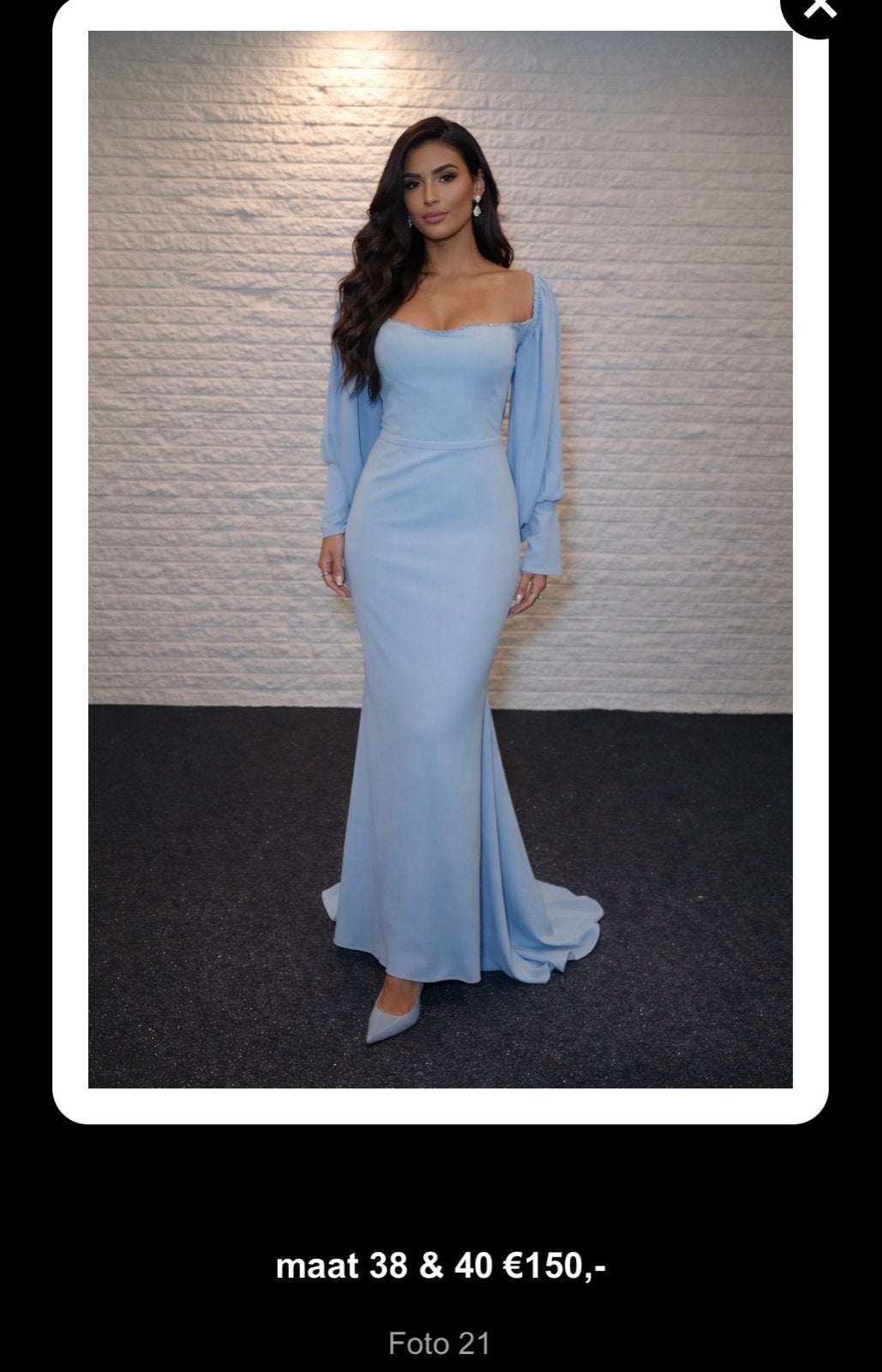 Elegante lichtblauwe avondjurk, maat 38/40