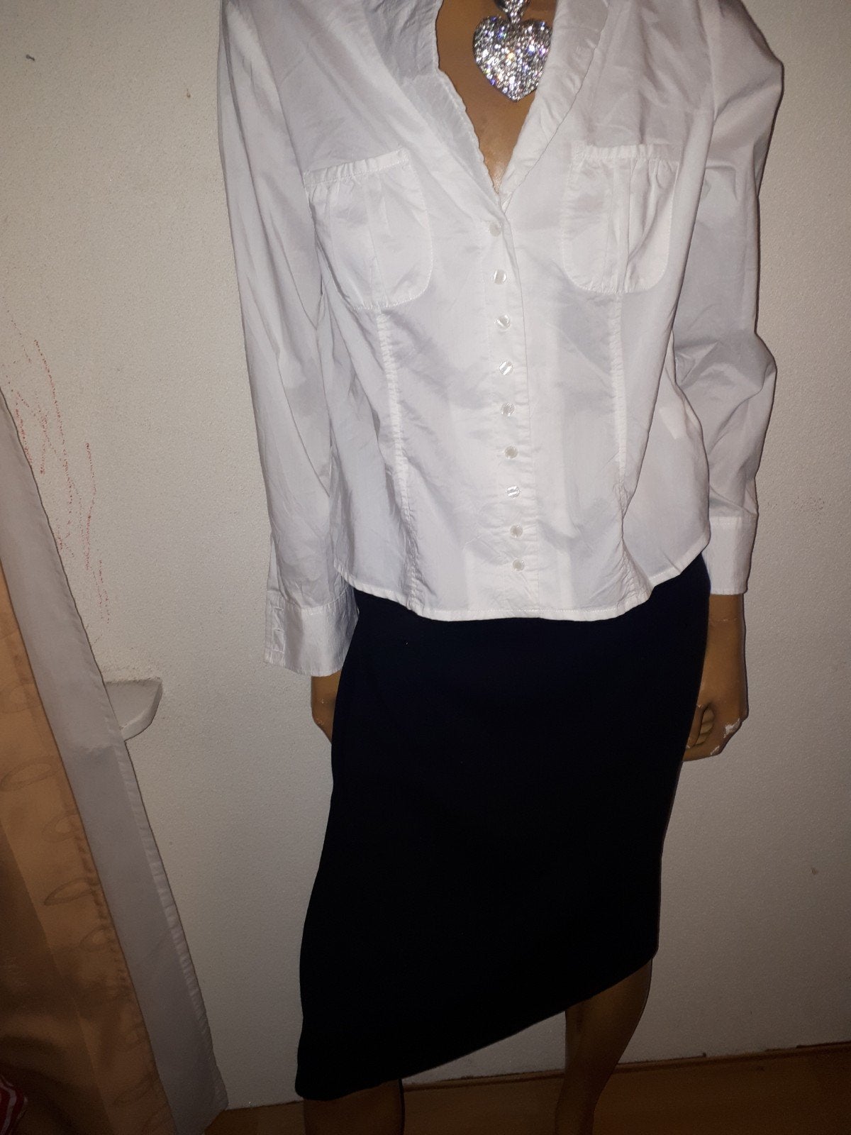 Witte blouse met lange mouwen en zakken la Ligna 40, Maat 38/40 (M), Wit, Ophalen of Verzenden, Zo goed als nieuw