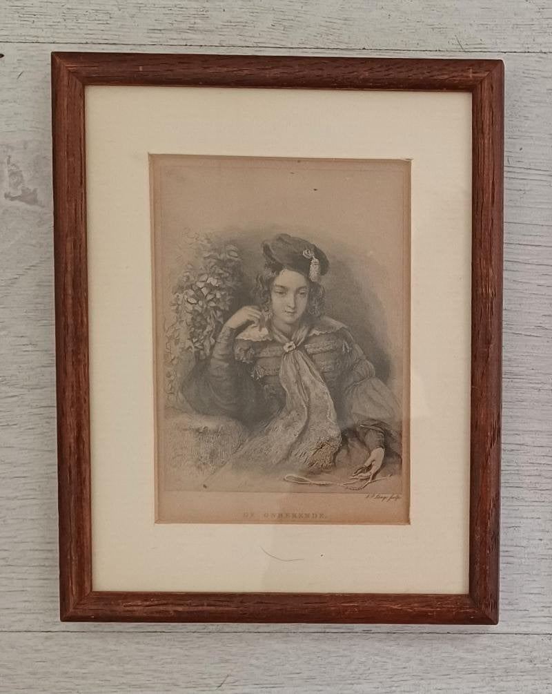 Antieke portret staalgravure van een on bekende vrouw, Ophalen of Verzenden, Gravure