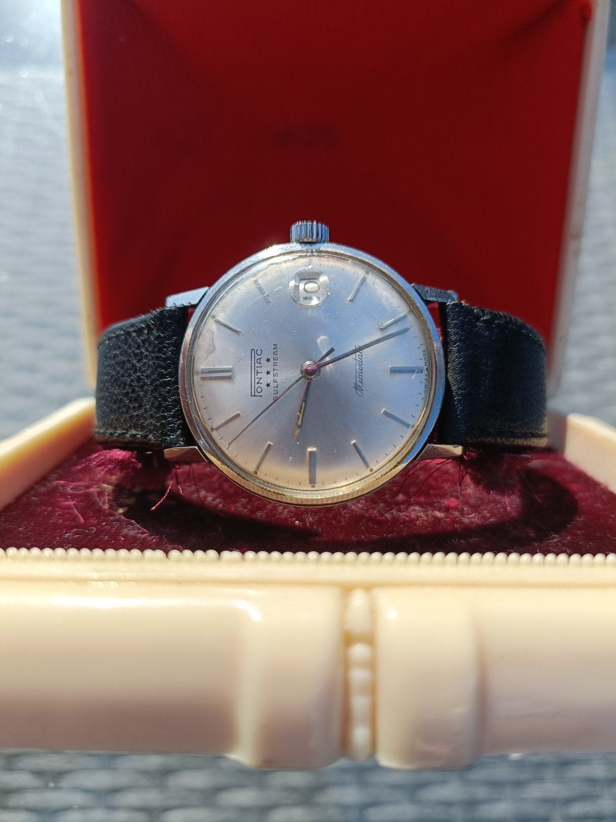 Vintage Heren Horloge Pontiac Memomatic Gulfstream Zie Fotos, Overige merken, Staal, Met bandje, Verzenden