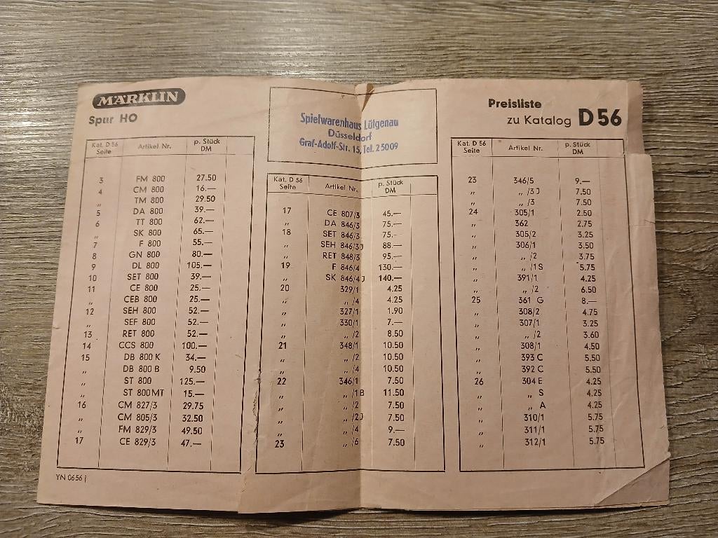 Te koop: oude prijslijst Märklin uit 1956, Wisselstroom, Gebruikt, Märklin, Boek, Tijdschrift of Catalogus
