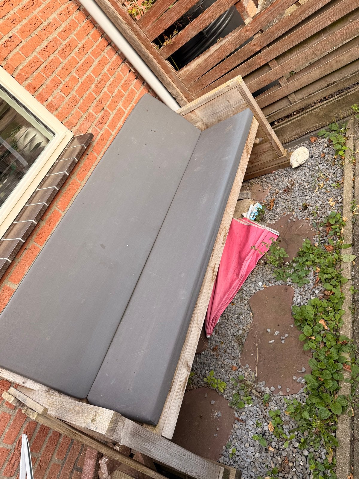 Buitenbank met kussens, Ophalen of Verzenden, Gebruikt, Hout