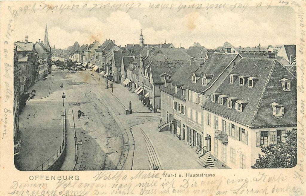 379-033-013 Offenburg i B Markt und Hauptstrasse, Verzenden, Voor 1920, Duitsland