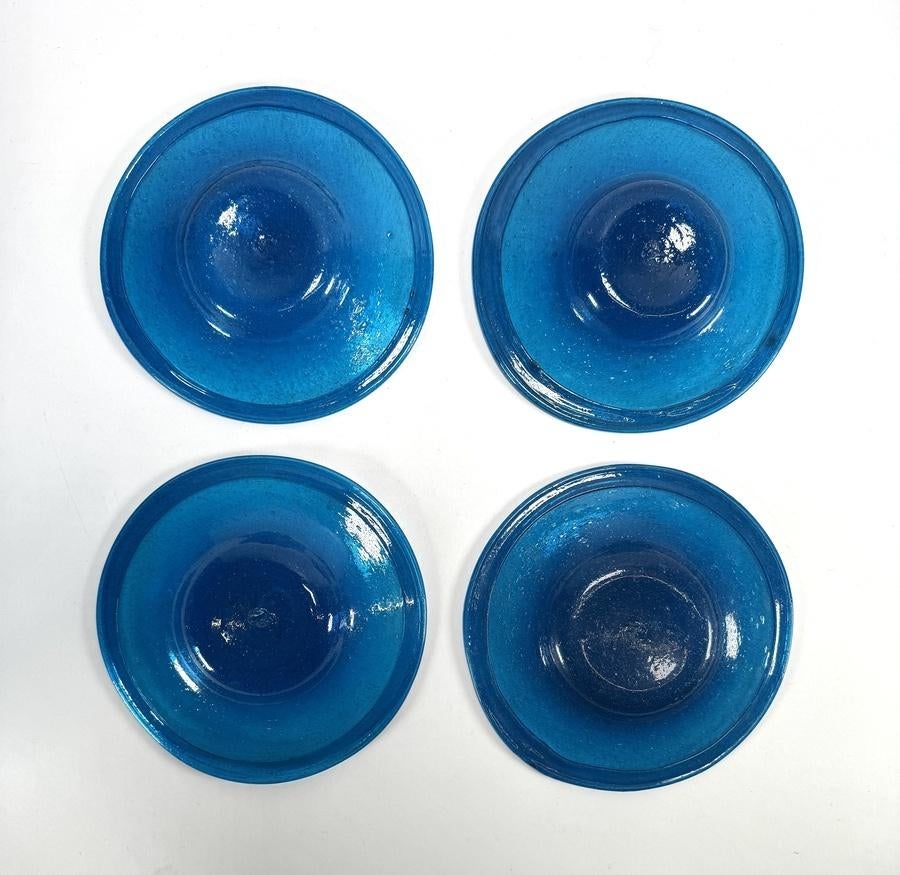 1429. Mondgeblazen bubbelglas servies blauwtinten, 20e eeuw, Ophalen of Verzenden
