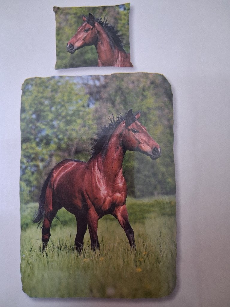 Nieuw! Mooi paarden dekbedovertrek 140x200/220, Eenpersoons, Meerkleurig, Dekbedovertrek, Katoen