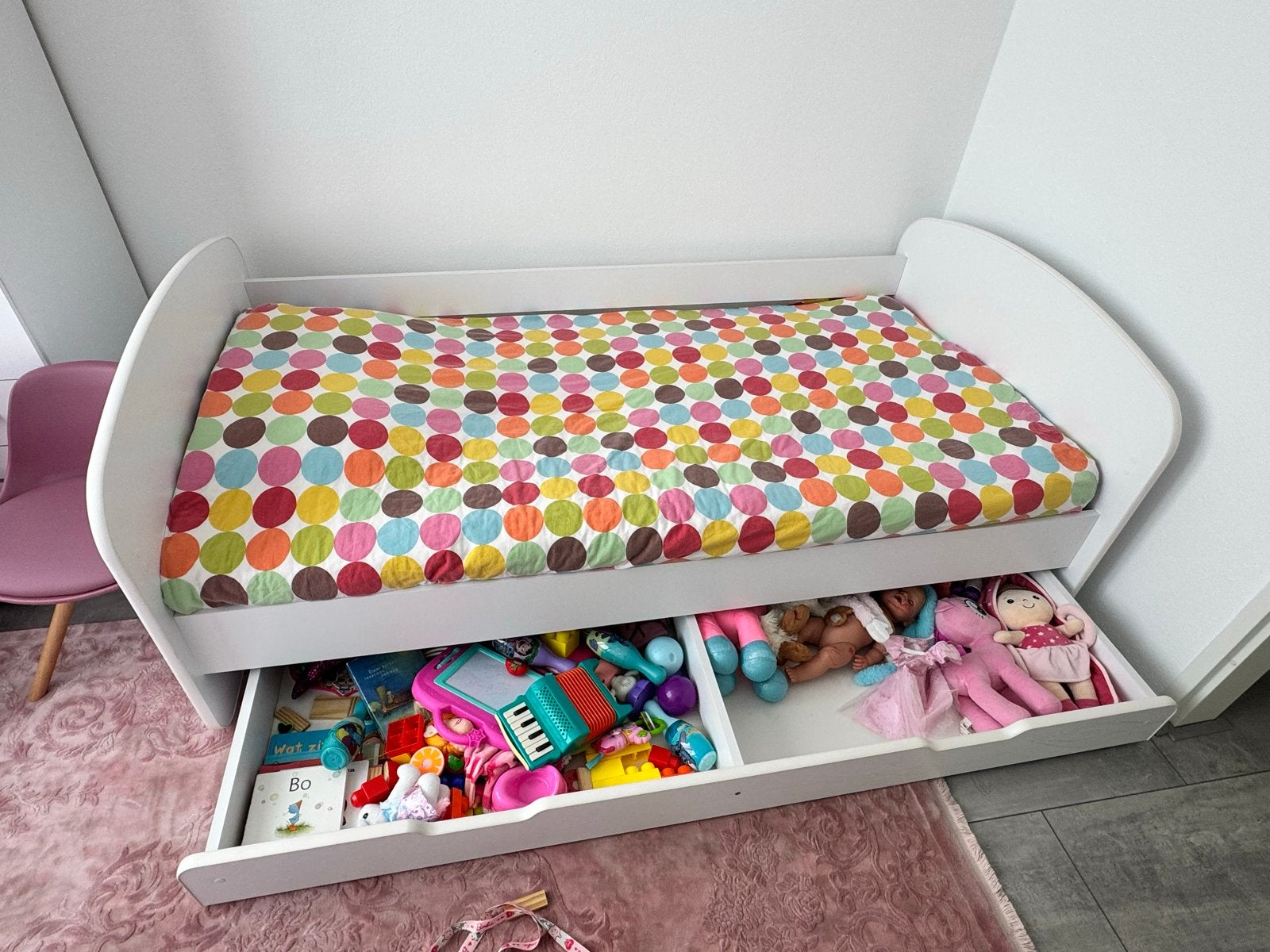 Kinderbed met opberglades en matras, Ophalen, Gebruikt, 70 tot 85 cm, Matras