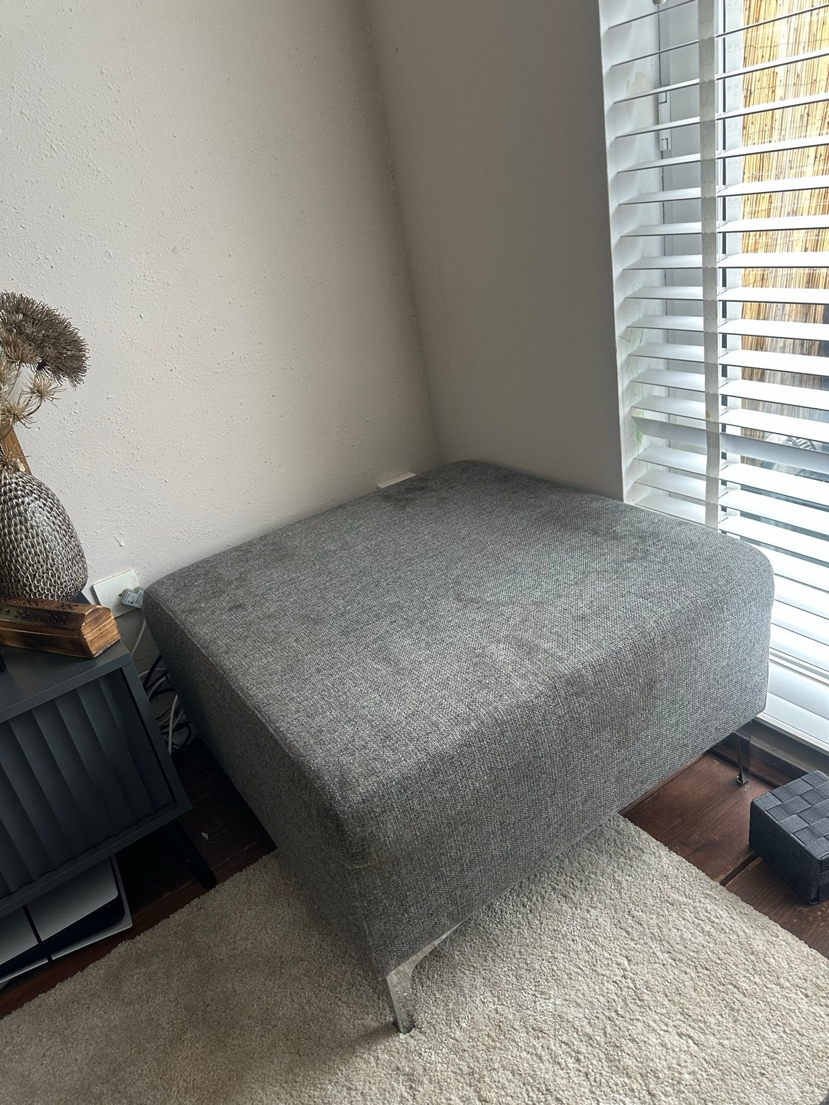 Grijze stoffen hoekbank met chaise longue, Ophalen, Gebruikt, 125 cm of meer, Stof