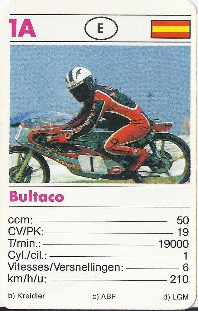 Motorkaartje  ( 1a ) Bultaco, Ophalen of Verzenden, Zo goed als nieuw, Auto's