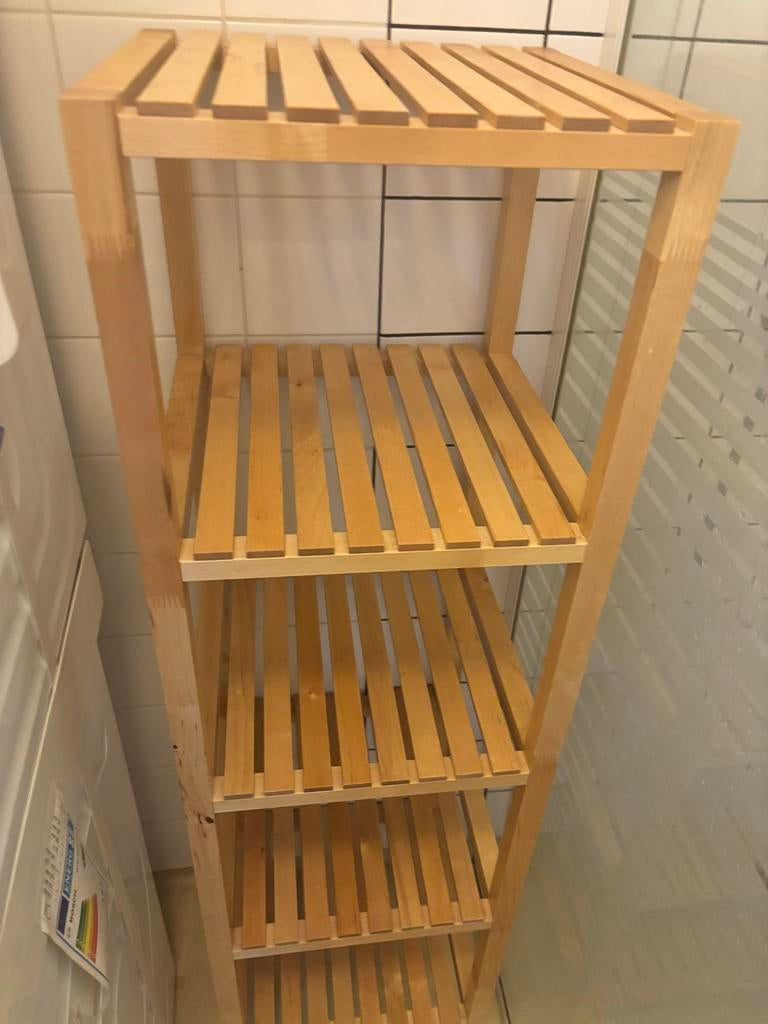 Houten badkamerrek met 4 planken Ikea, Ophalen, Gebruikt
