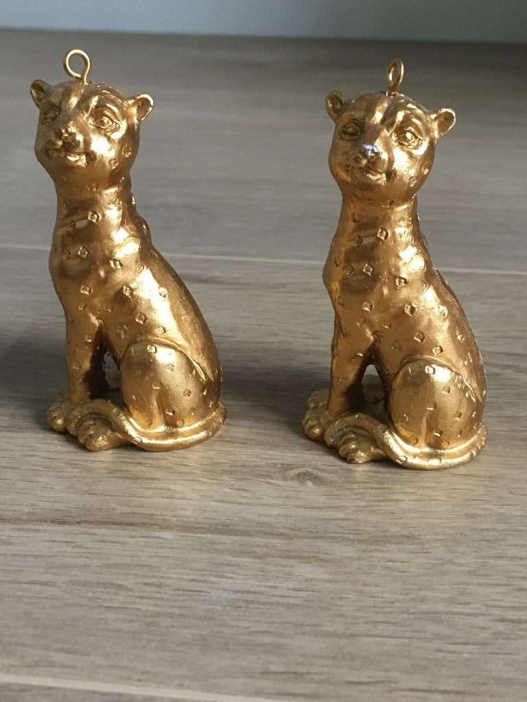2x Kerstbal met haakje, goud panter, Ophalen, Zo goed als nieuw