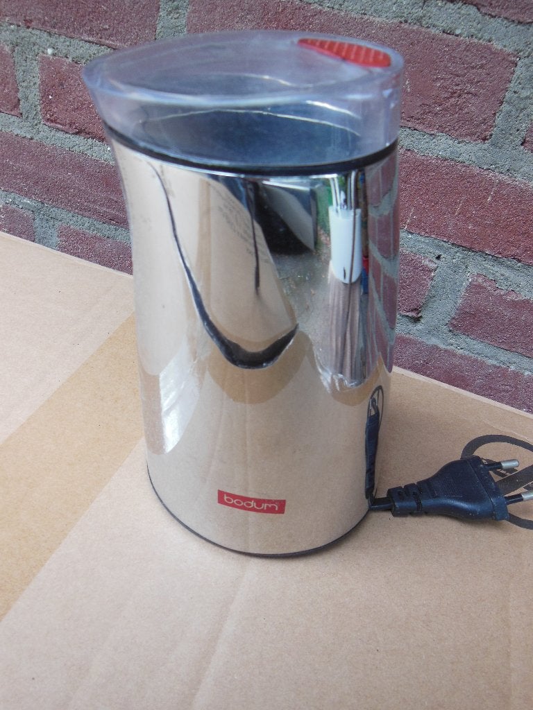Koffie molen elec. v. BODUM   -  CHROOM  - werkend, Zilver, Bodum, Ophalen of Verzenden, Metaal
