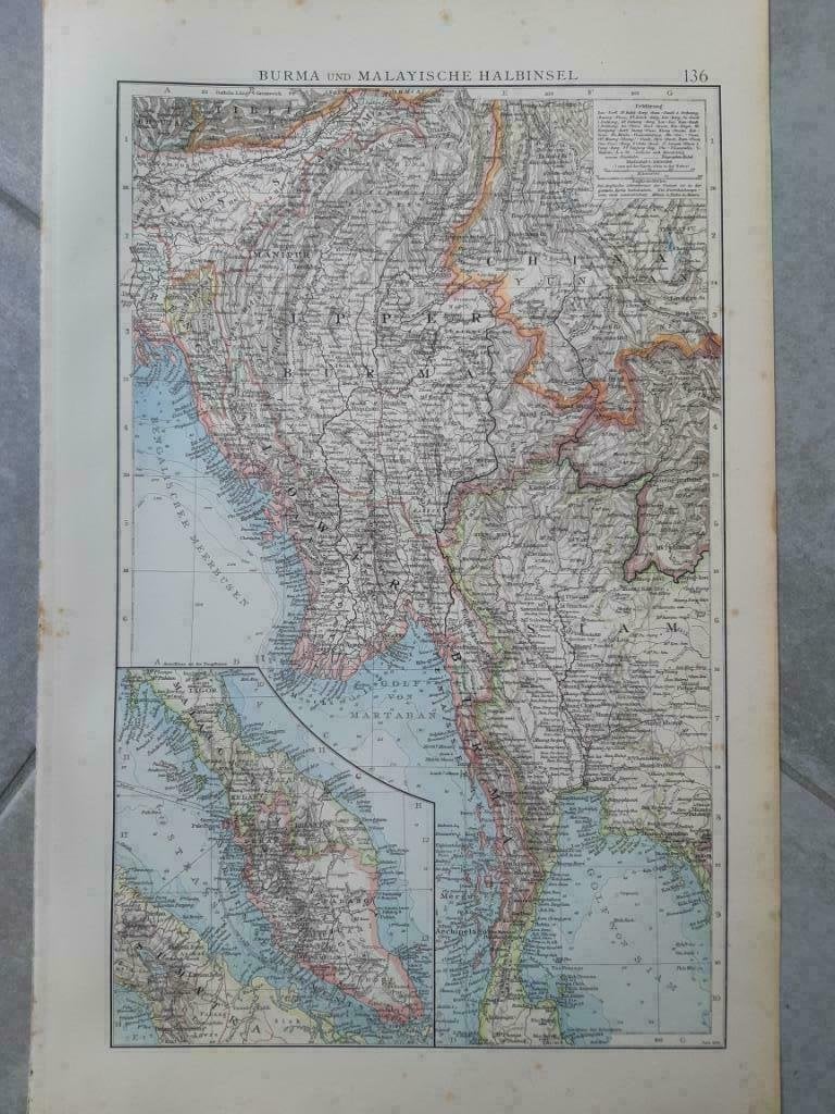 136 / Burma en Maleisië en Sumatra . Litho uit 1899, Ophalen of Verzenden