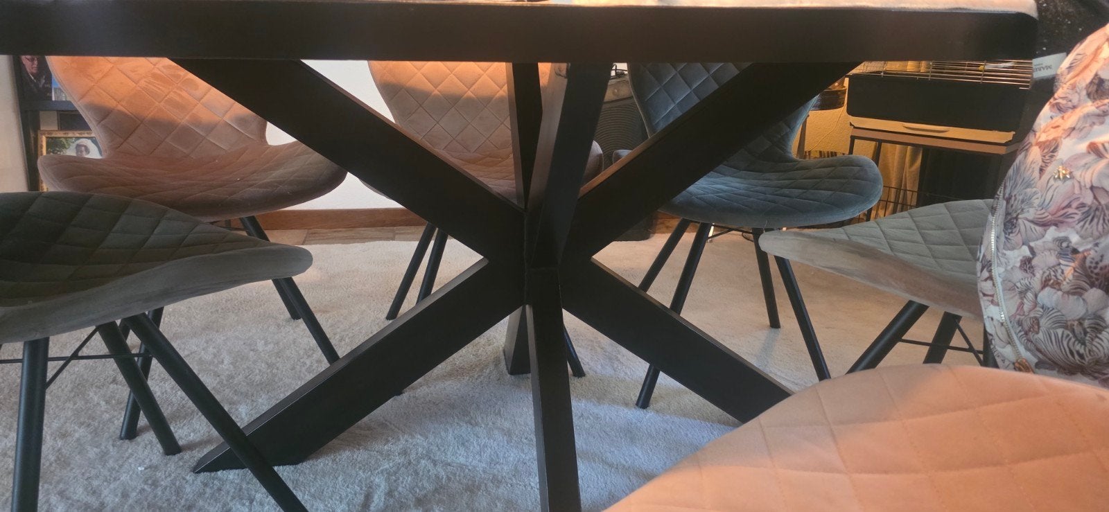 Eettafel hout met zwart metalen kruispoot 205x100cm, Ophalen