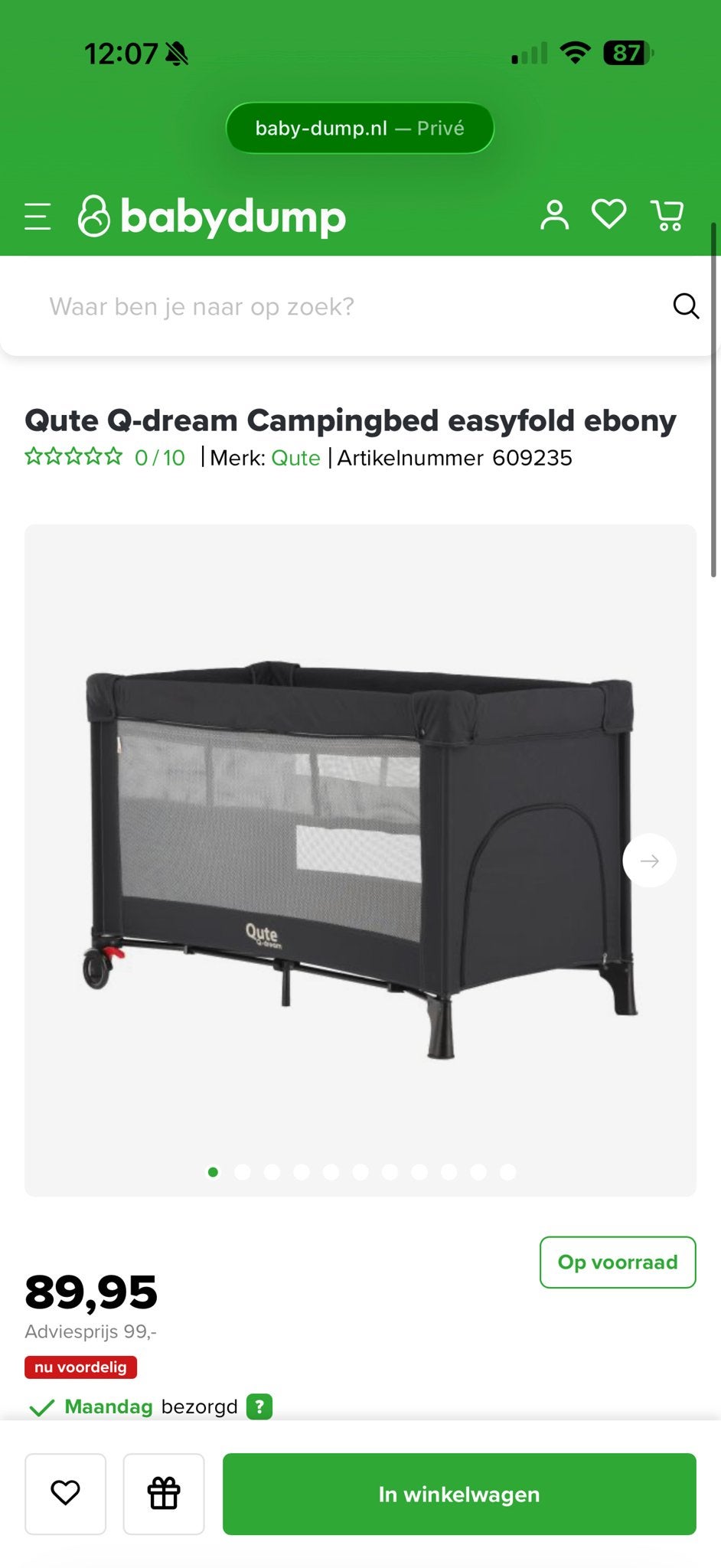 Qute Q-dream Campingbed Easyfold Ebony, Ophalen, Zo goed als nieuw, Reisbedje