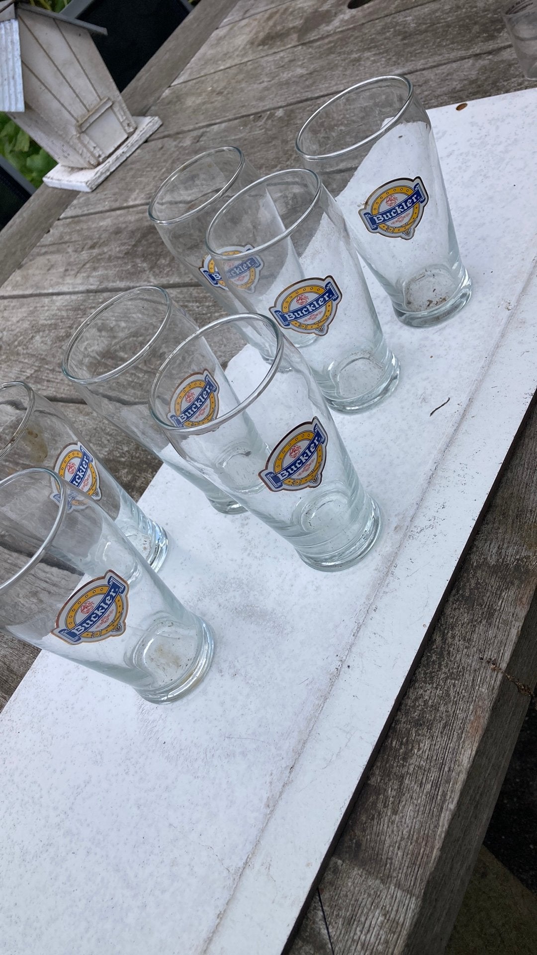 7 stuks Buckler bierglazen in goede staat., Ophalen, Zo goed als nieuw, Bierglas