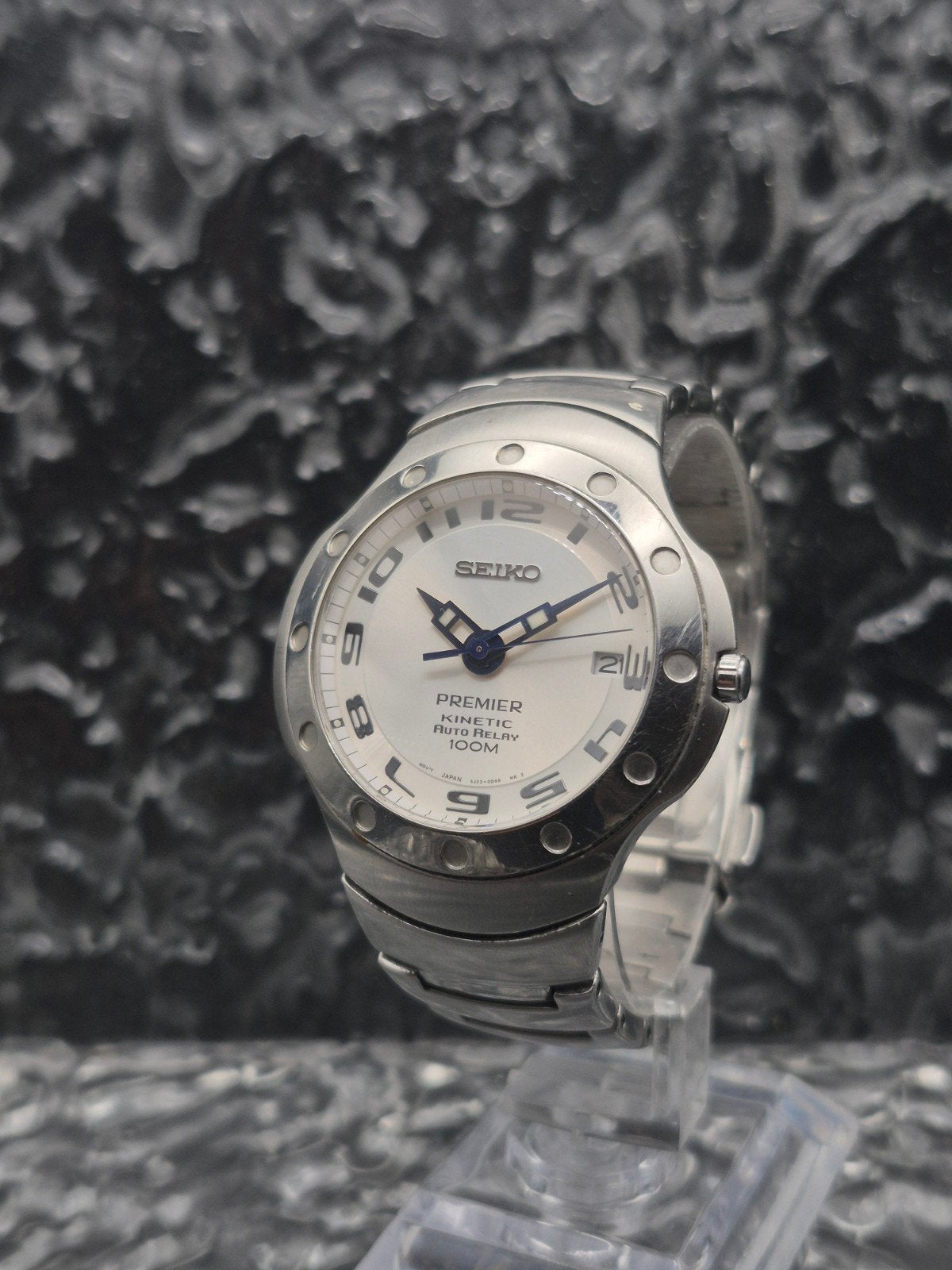Seiko Premier Auto Relay Kinetic Ref. 5J22-0D60 Nieuwe Batt., Seiko, Gebruikt, Seiko Watch Corporation, Zwart