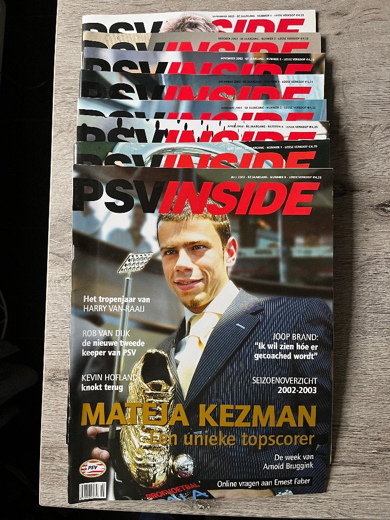 Jaargang 6 PSV Inside Aug 2002 - Juli 2003 8 stuks, Ophalen of Verzenden, Zo goed als nieuw, PSV, Boek of Tijdschrift