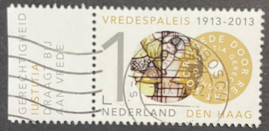 2013 100 jr Vredespaleis nvph 3098/tab Justitia, Postzegels en Munten, Postzegels | Nederland, Ophalen of Verzenden, Na 1940, Gestempeld