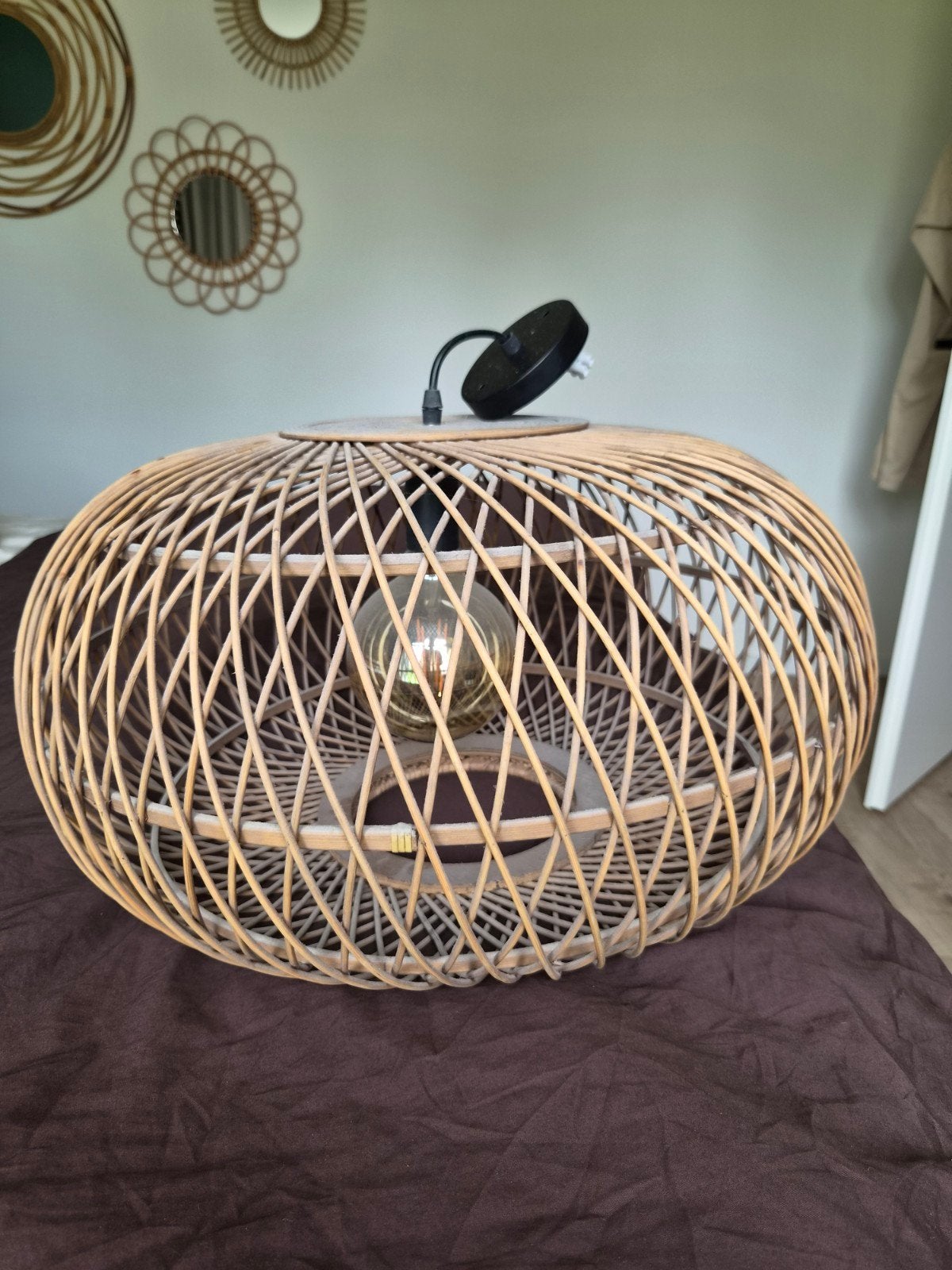 2 Rotan hanglamp - Boheemse stijl, Ophalen, Natuurlijk materiaal, E27 (groot), Zo goed als nieuw