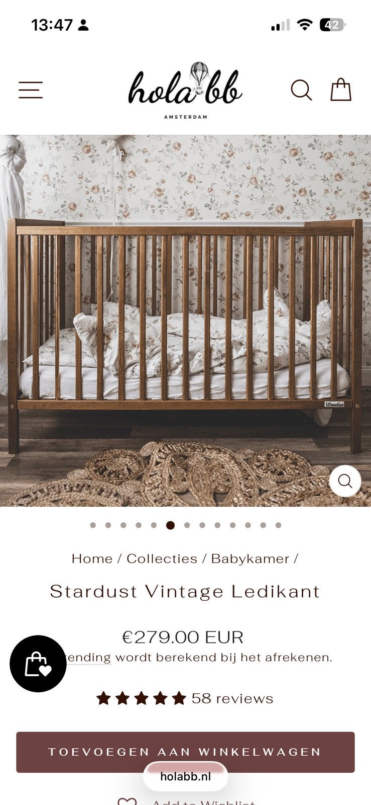 Hola BB Woodies Stardust Vintage Ledikant NIEUW in doos., Kinderen en Baby's, Babywiegjes en Ledikanten, Ophalen, Nieuw, Ledikant