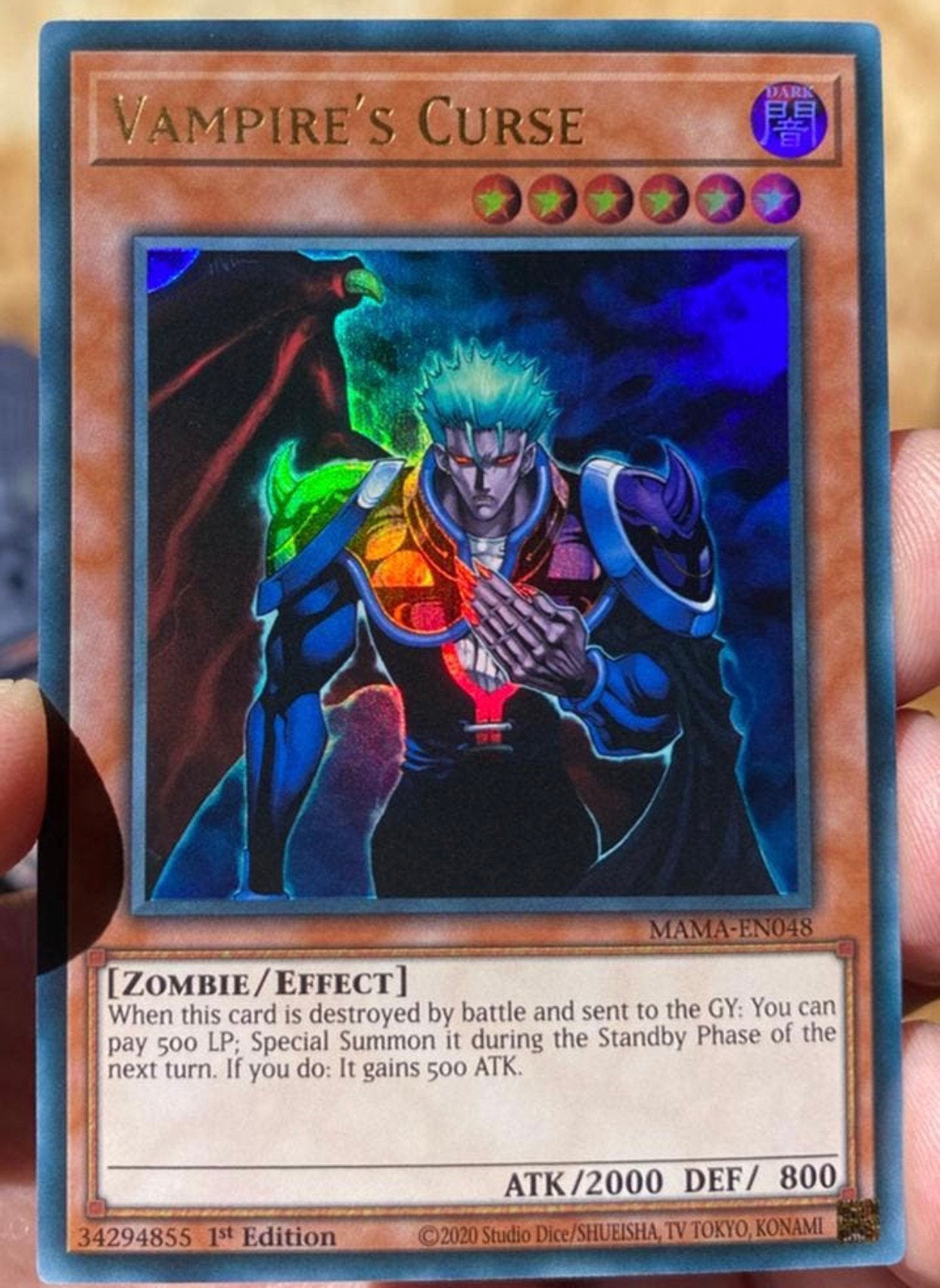 Yu-Gi-Oh! Vampire’s Curse MAMA 1st Edition !, Ophalen of Verzenden, Zo goed als nieuw, Losse kaart, Foil