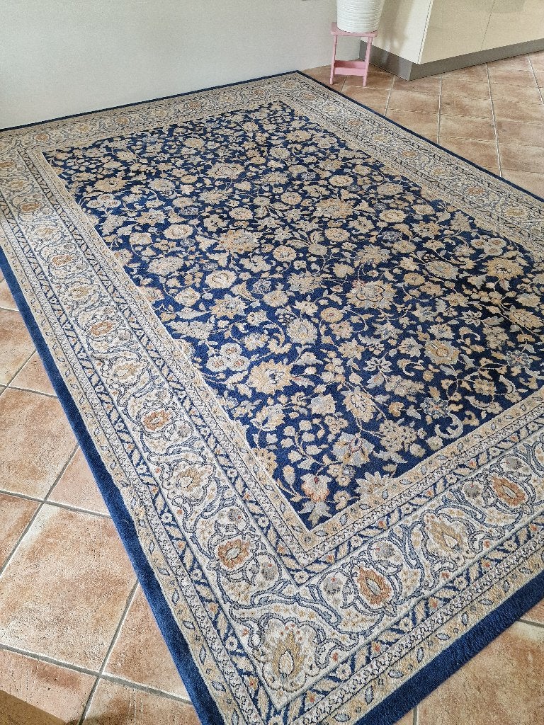 Kashmar tapijt - Blauw met bloemmotief 3.40 x 2.40 m, Ophalen, Gebruikt, Blauw, 200 cm of meer