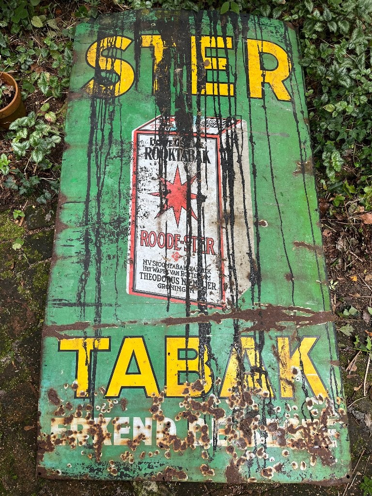 Vintage Roode Ster Tabak Emaille Reclamebord 100x180 cm, Ophalen