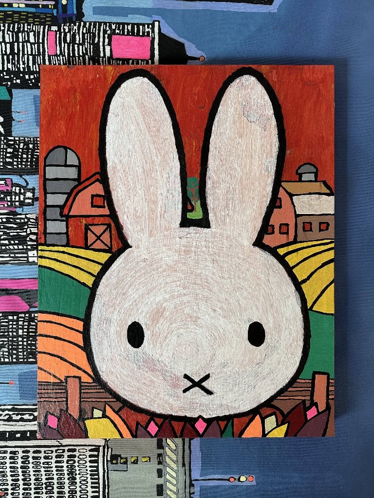 farm rabbit kust, Ophalen, Abstract, Acrylverf, Op houten frame