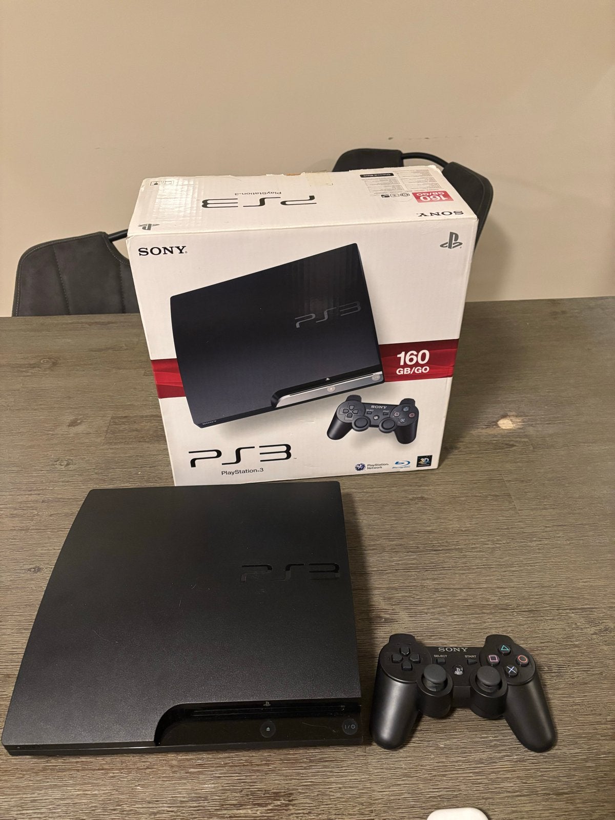 PS3 160GB Slim met 6 topgames en doos, Ophalen, 160 GB, Met 1 controller, Slim