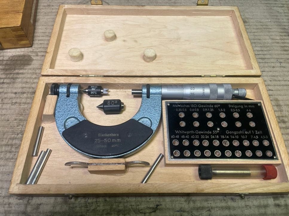 Blankenhorn Micrometer 25-50mm met accessoires in kist, Ophalen, Gebruikt