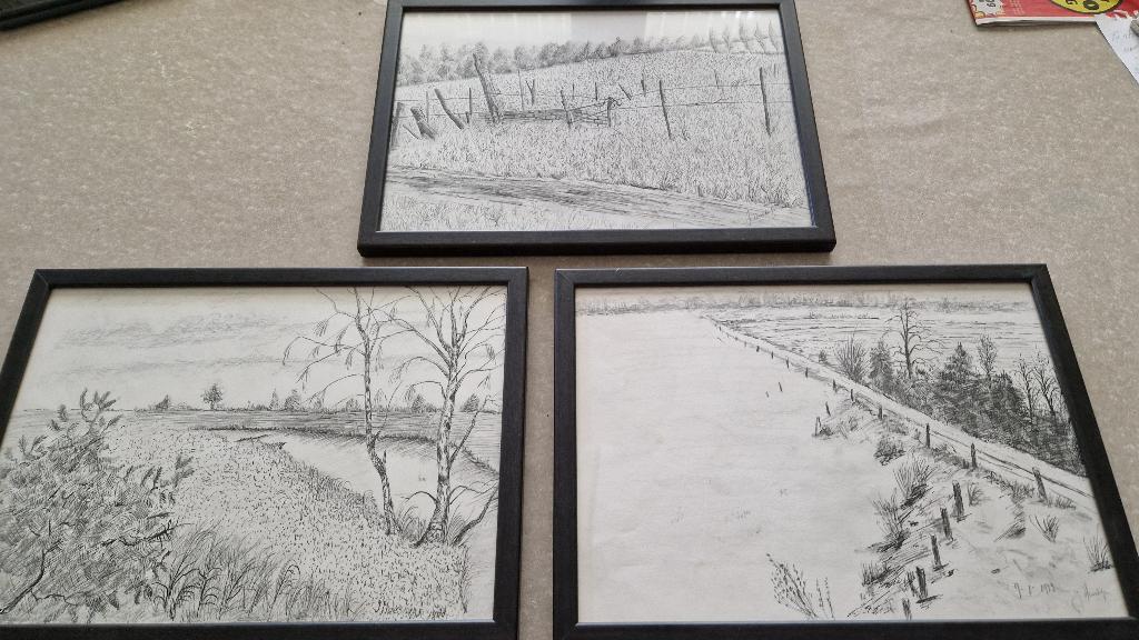 3 oude tekeningen etsen prints j moeskops, Minder dan 50 cm, Gebruikt, Tekening, Ophalen of Verzenden