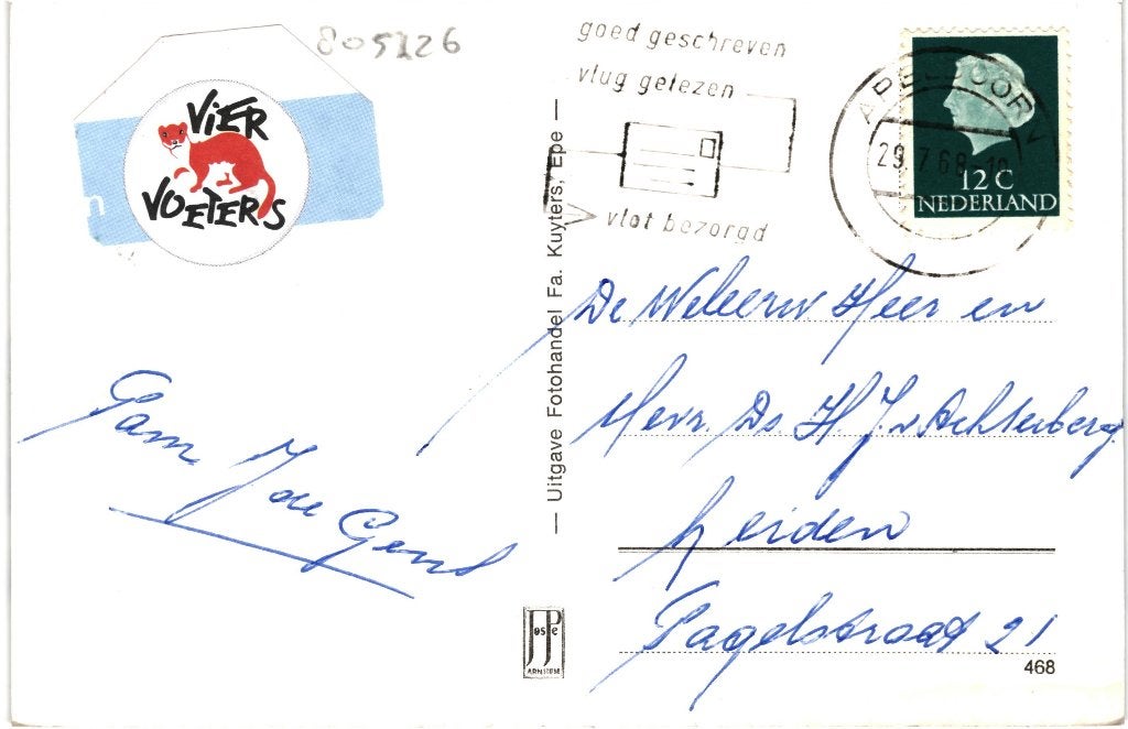 805226	Epe	Gld 1969 De Ossenstal	Gelopen met postzegel, Ophalen of Verzenden, 1960 tot 1980, Gelopen, Gelderland