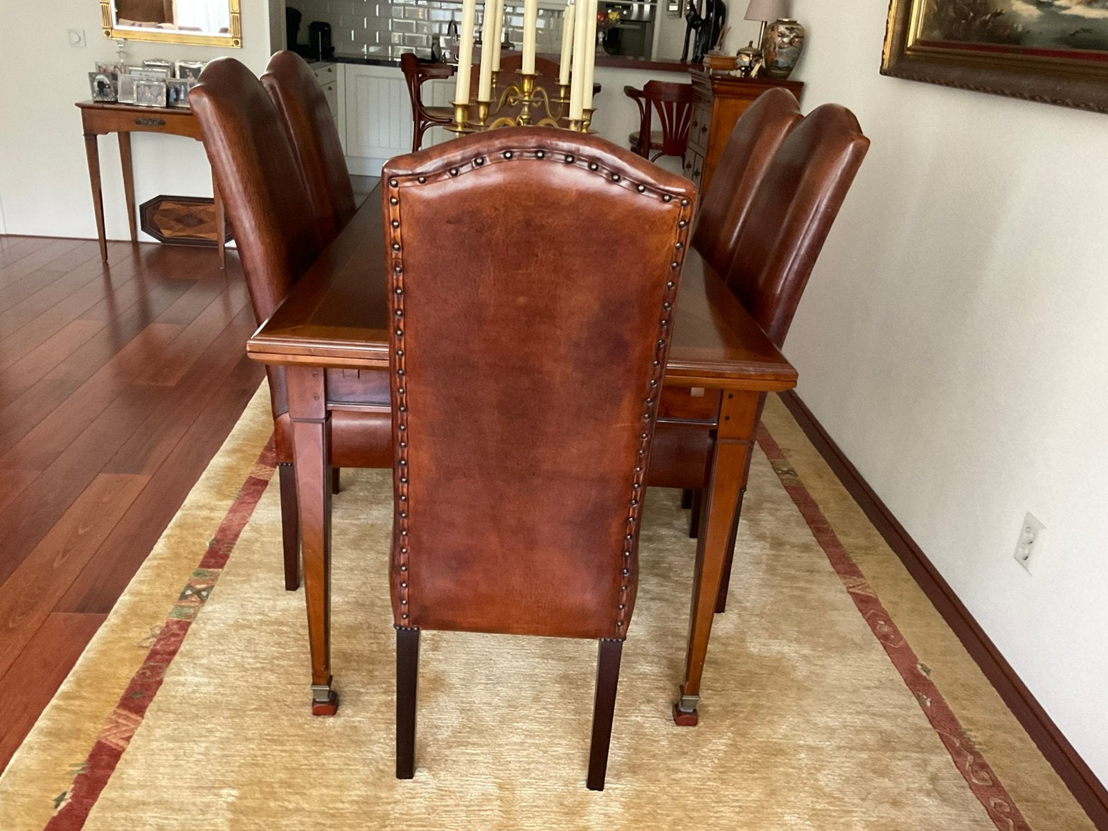 Eetkamerstoelen 6x, Huis en Inrichting, Ophalen, Bruin, Leer, Zo goed als nieuw
