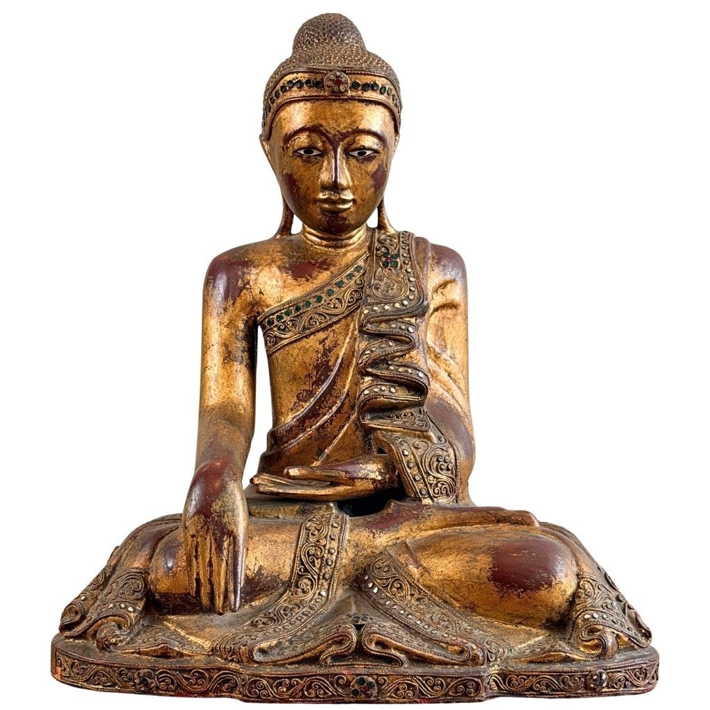 Boeddha beeld – Shan – Myanmar – verguld hout – 40 cm