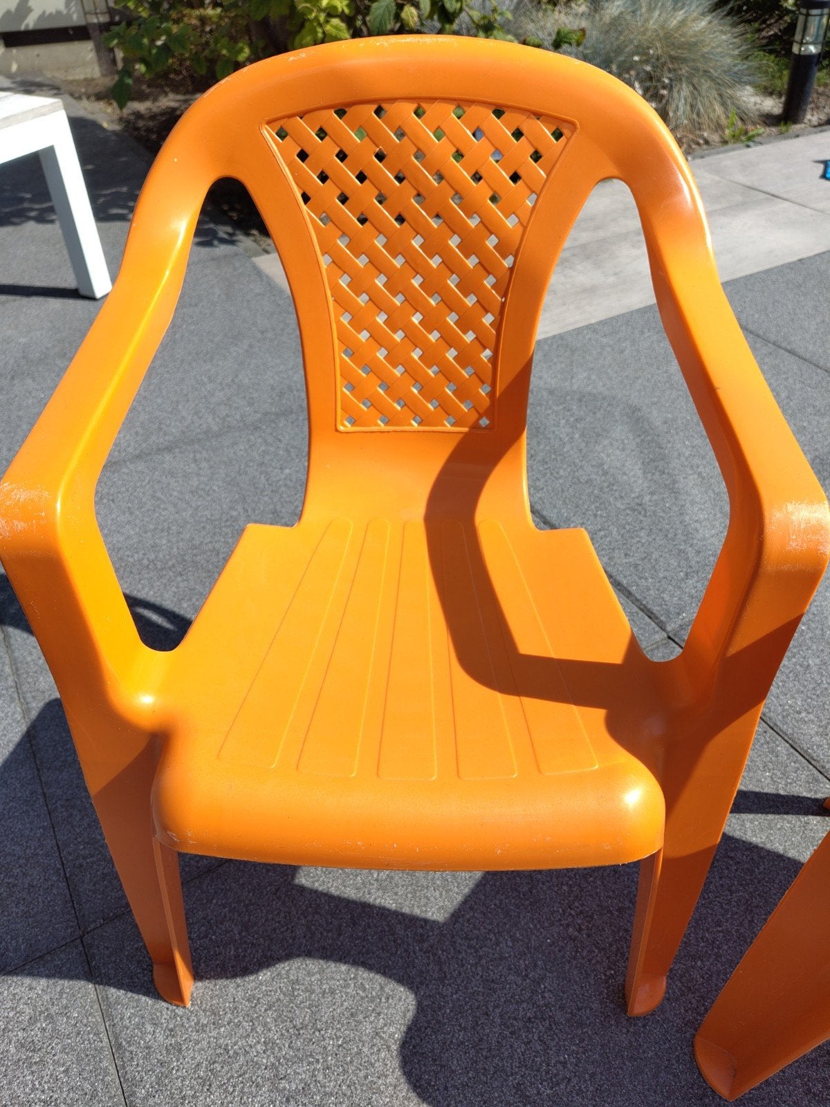 4x plastic oranje tuinstoelen voor kinderen, Ophalen, Gebruikt, Plastic, Stapelbaar