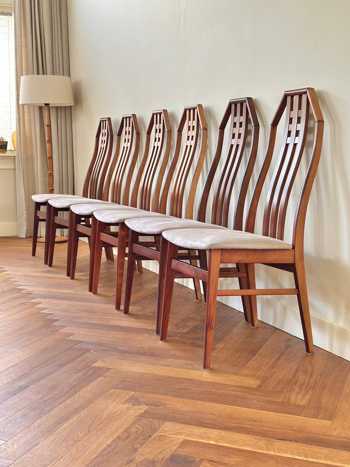 Set 6 vintage stoelen Farstrup Deens Design jaren 50/60/70, Ophalen, Gebruikt, Bruin, Vintage