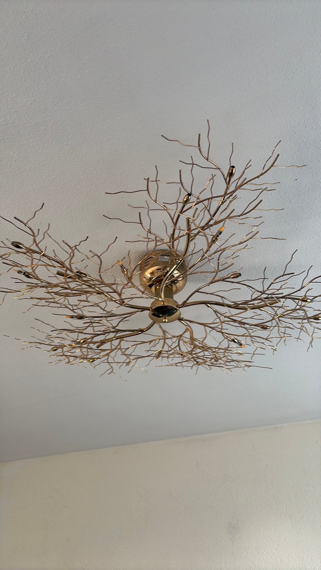 Moderne gouden plafondlamp boomtakken met 20 lampjes, Ophalen, Gebruikt, Metaal