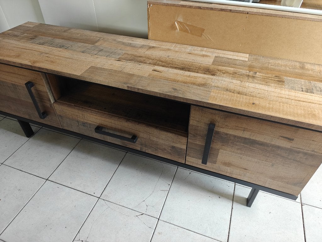 Stoer Industrieel tvmeubel (Houtlook/Zwart)-Deel van een set, Ophalen, Zo goed als nieuw, Minder dan 100 cm, 25 tot 50 cm