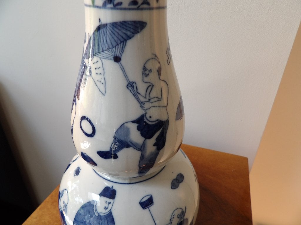 Chinese Kangxi style Vaas, blauw/wit, Ophalen of Verzenden