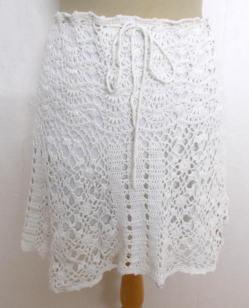 Crochet/knitwear Ibiza/boho fijn gehaakt wit rokje! L, Verzenden, Wit, Maat 42/44 (L), Zo goed als nieuw
