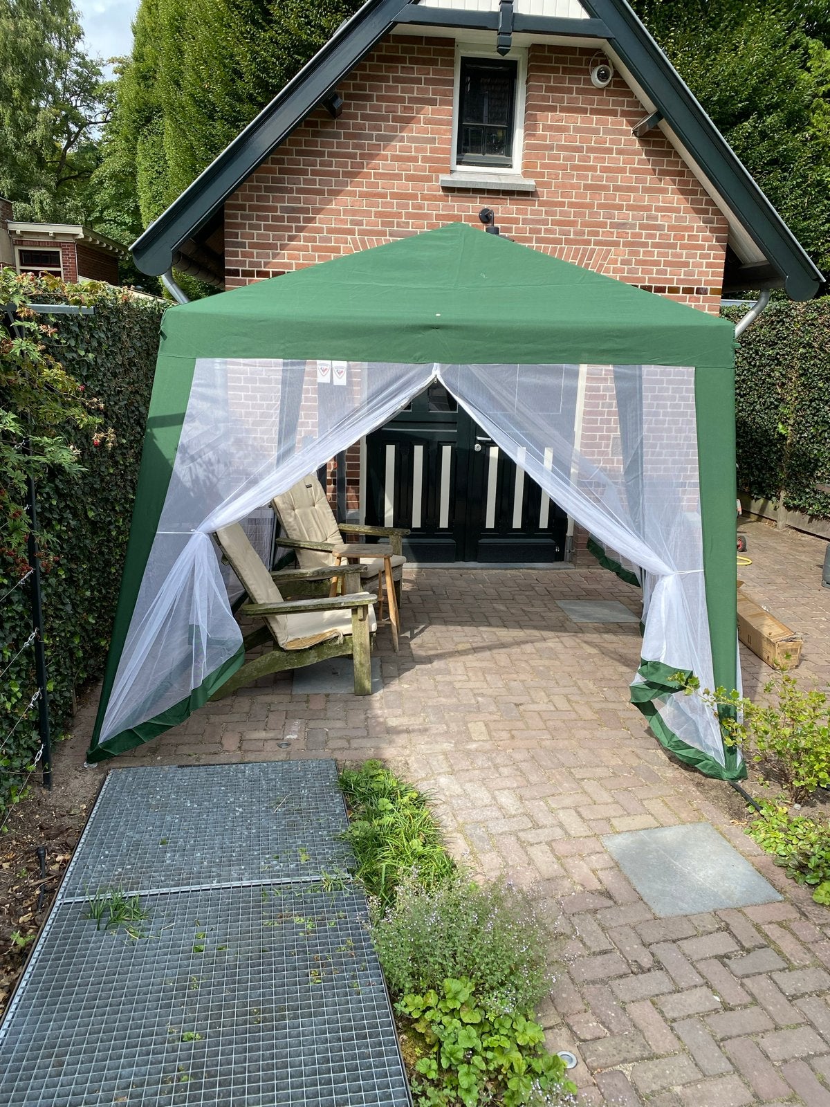 Groene partytent met muskietennet - Zo goed als nieuw, Ophalen, Partytent, Minder dan 4 meter, Zo goed als nieuw