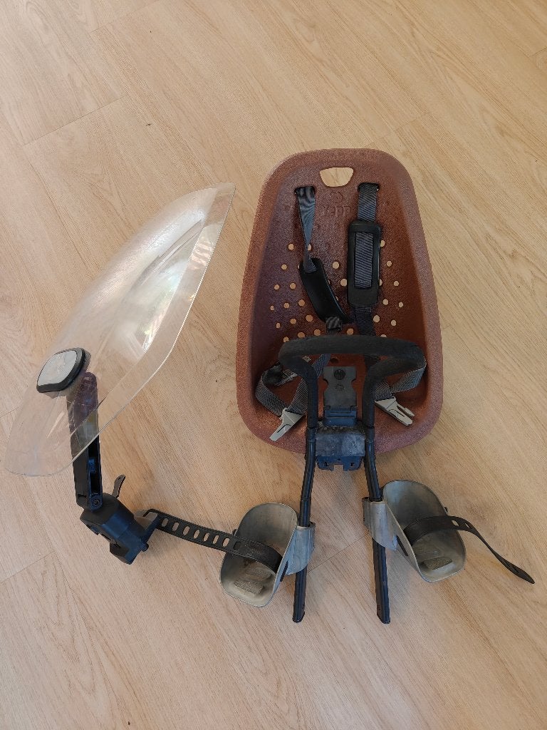 Thule Yepp Mini Fietsstoeltje Voor + Windscherm Bruin Cognac, Fietsen en Brommers, Ophalen, Yepp, Voorzitje, 0 t/m 13 kg