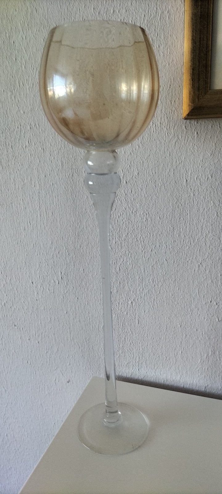 Grote glazen kaarshouder / windlicht - 50cm hoog, Ophalen of Verzenden, Gebruikt, Glas, Windlicht