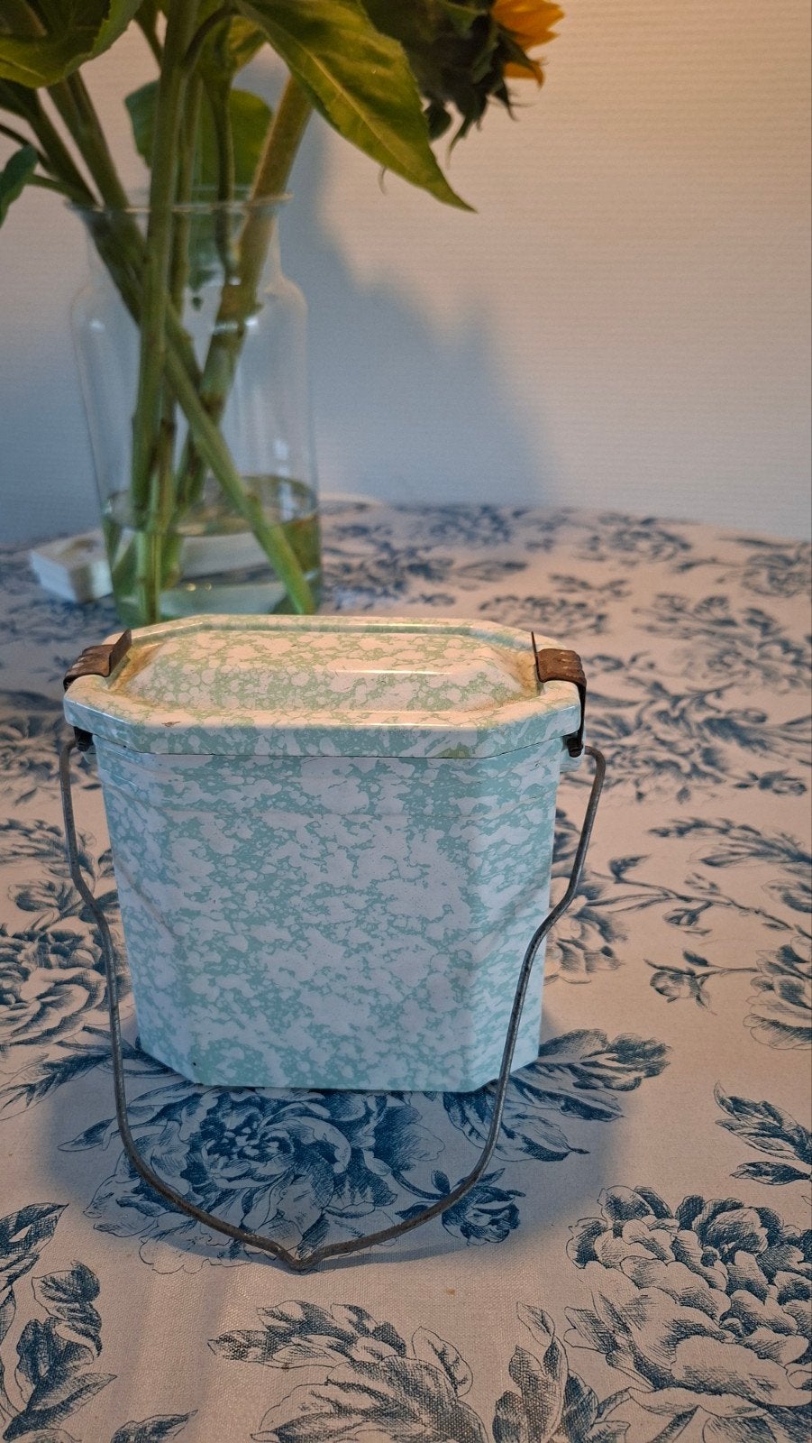 Authentieke Franse emaille lunchtrommel - Mintgroen, Ophalen of Verzenden