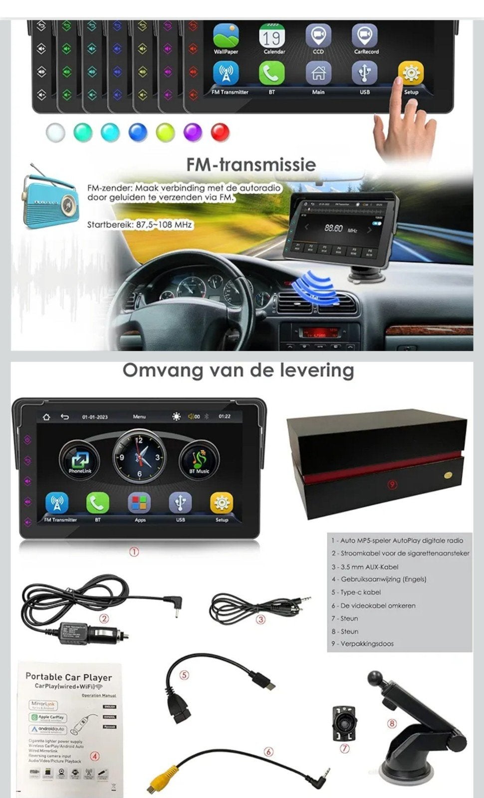 Draadloze CarPlay/Android Auto Autoradio 7 inch, Auto diversen, Autoradio's, Ophalen
