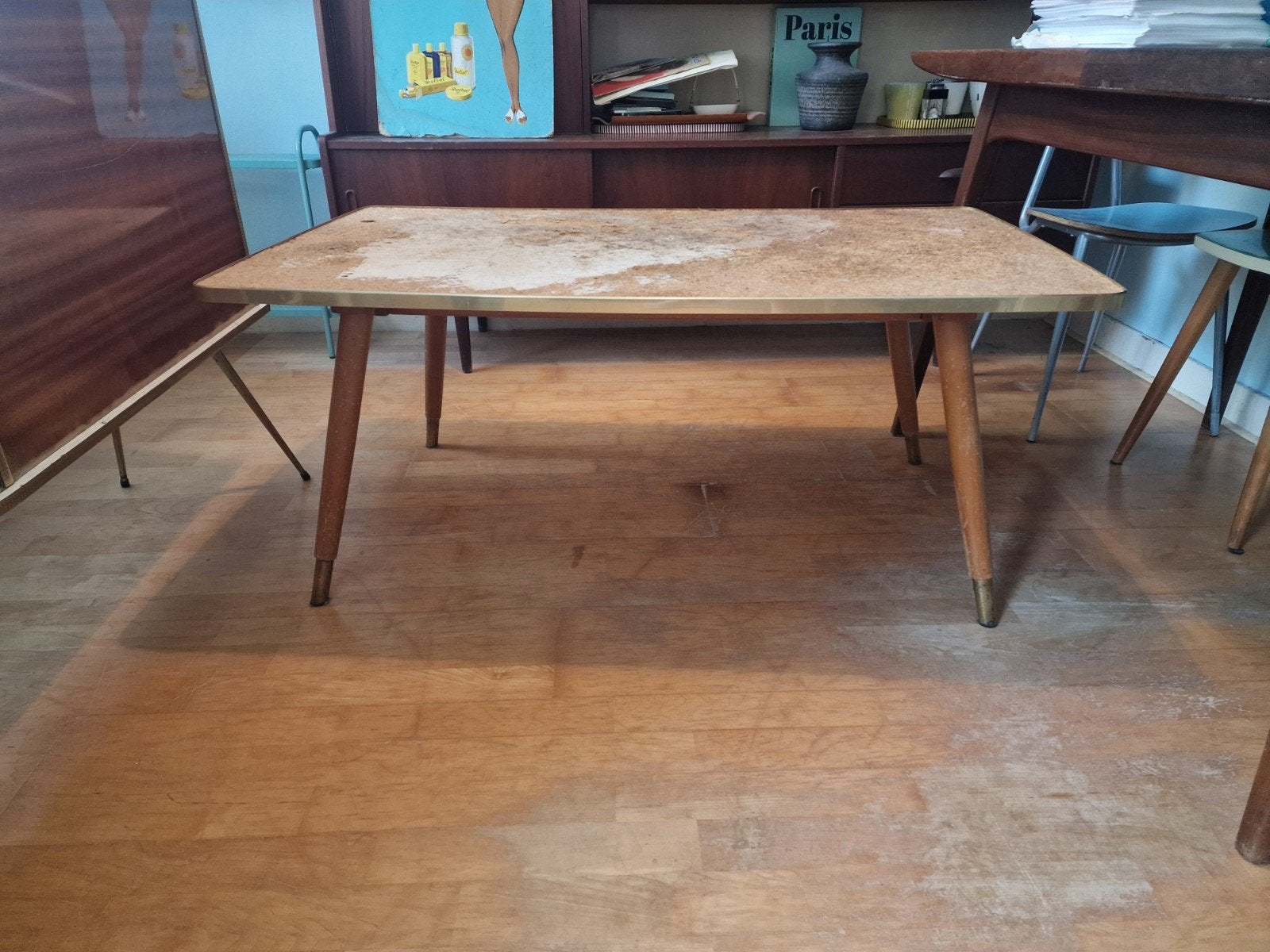 Vintage Mid Century salon tafel zonder formica, Huis en Inrichting, Ophalen, 50 – 75, Gebruikt, 100 tot 150 cm
