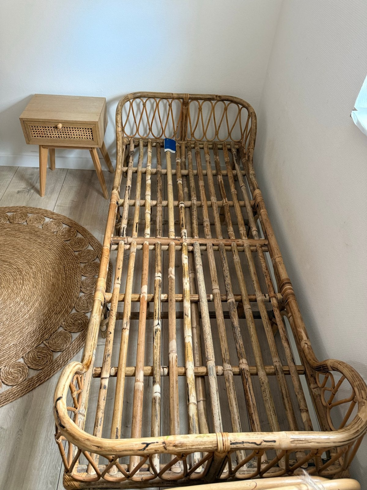 Rotan kinderbed - Vintage stijl, Ophalen, Gebruikt, 70 tot 85 cm, Lattenbodem