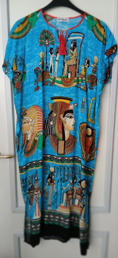 Egyptische Kaftan Jurk XL - Blauw met Farao Print, Blauw, Maat 46/48 (XL) of groter, Nieuw, Ophalen of Verzenden