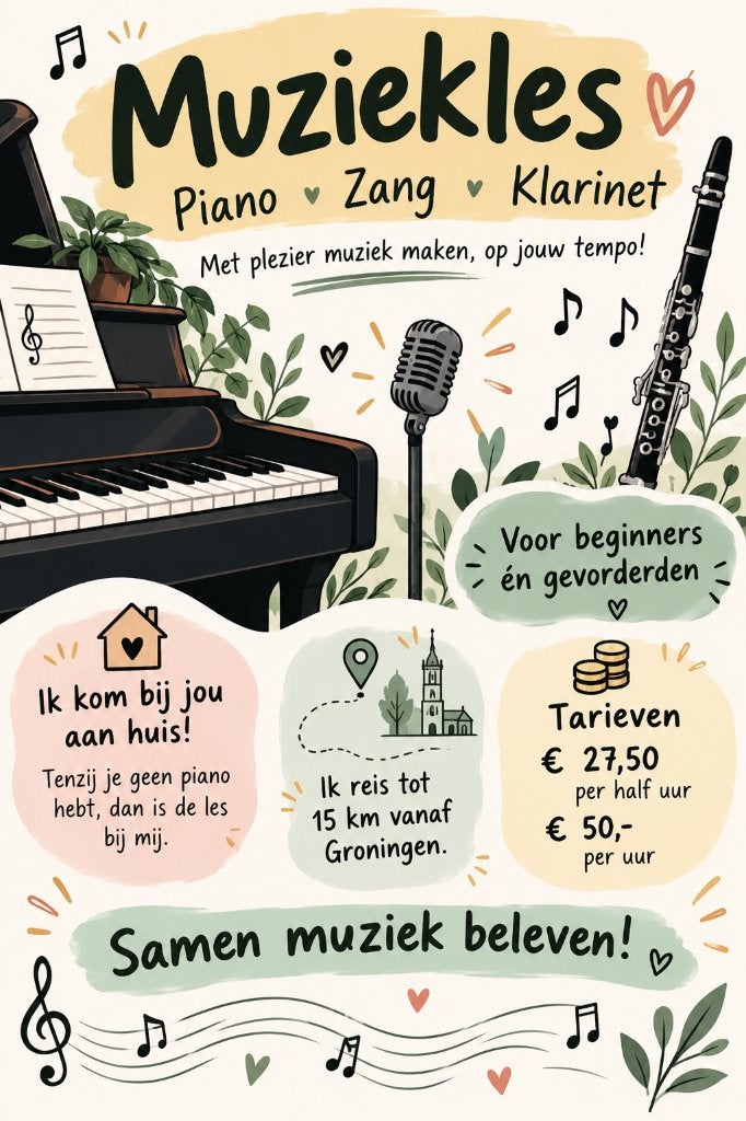 Piano-, zang- of klarinetles in Groningen en omgeving, Komt aan huis, Blaasinstrumenten